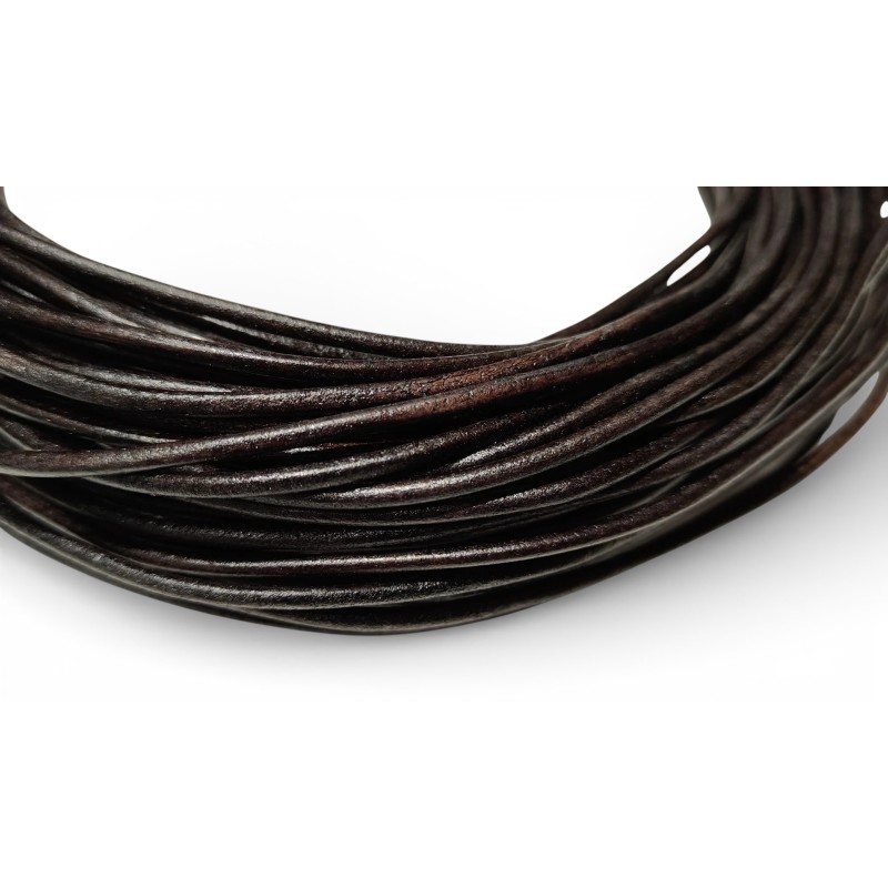 WHOLESALE 2,5mm 25metres Dark Brown Vintage Genuine Leather Cord Round