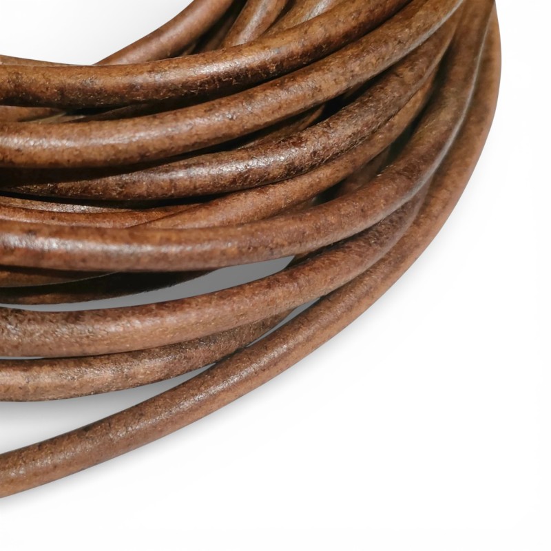 WHOLESALE 6mm 25mtrs Antique Vintage Light Genuine Leather Cord Round