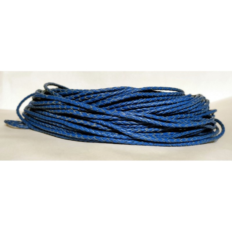 WHOLESALE 3mm 25mtrs Blue Braided Genuine Leather Cord Round