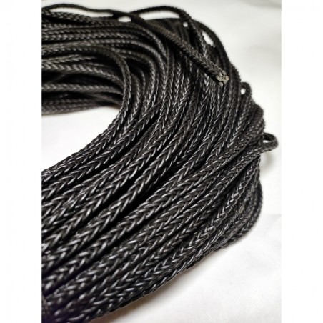 Genuine Square Braided Herringbone Leather Cord 4mm Black