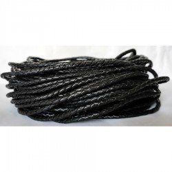 4,5mm 25mtrs Black Braided Genuine Leather Cord Round