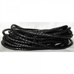 5mm 25mtrs Black Braided Genuine Leather Cord Round