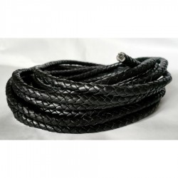 8mm 25mtrs Black Braided Genuine Leather Cord Round