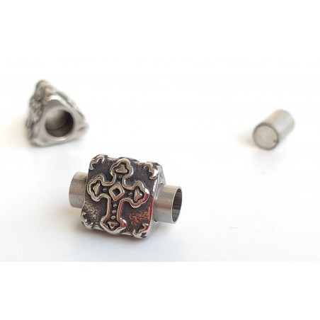Magnetic clasp 5mm. Stainless steel. Cross. For leather cords.