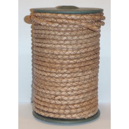 Genuine Round Braided Leather Cord 5mm Natural