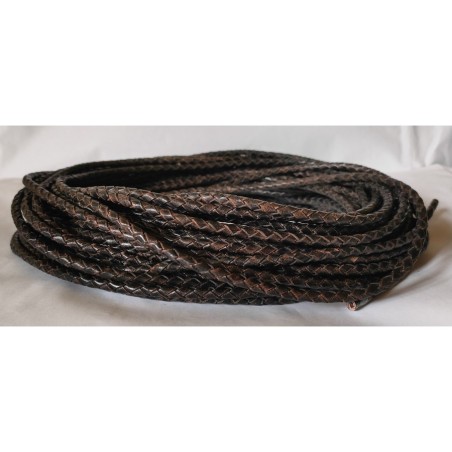 Genuine Round Braided Leather Cord 6mm Dark Vintage