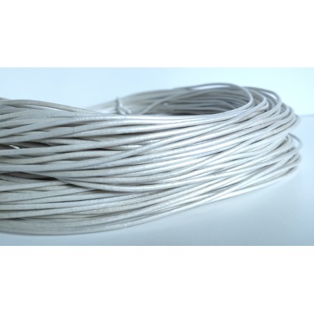 Leather cord round 2mm White Metallic