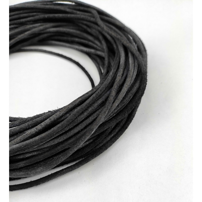 3mm Black Genuine Leather Cord Round Not Polished
