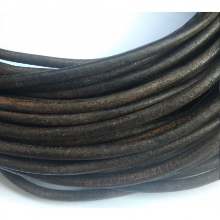 Genuine Leather Cord Round 5mm Dark Brown Vintage