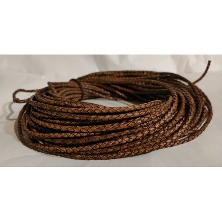 Genuine Round Braided Leather Cord 3mm Light Vintage