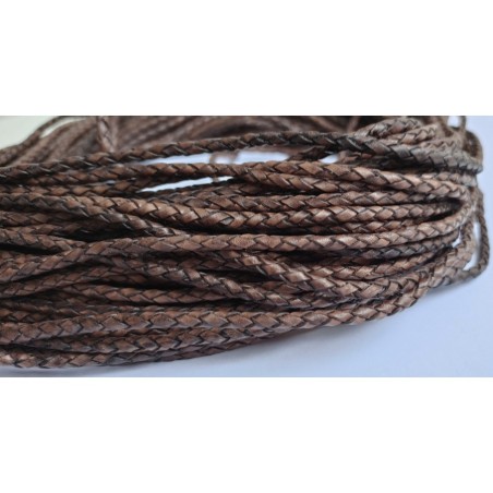 Genuine Round Braided Leather Cord 3mm Dark Vintage