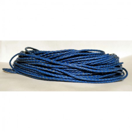 Genuine Round Braided Leather Cord 3mm Blue
