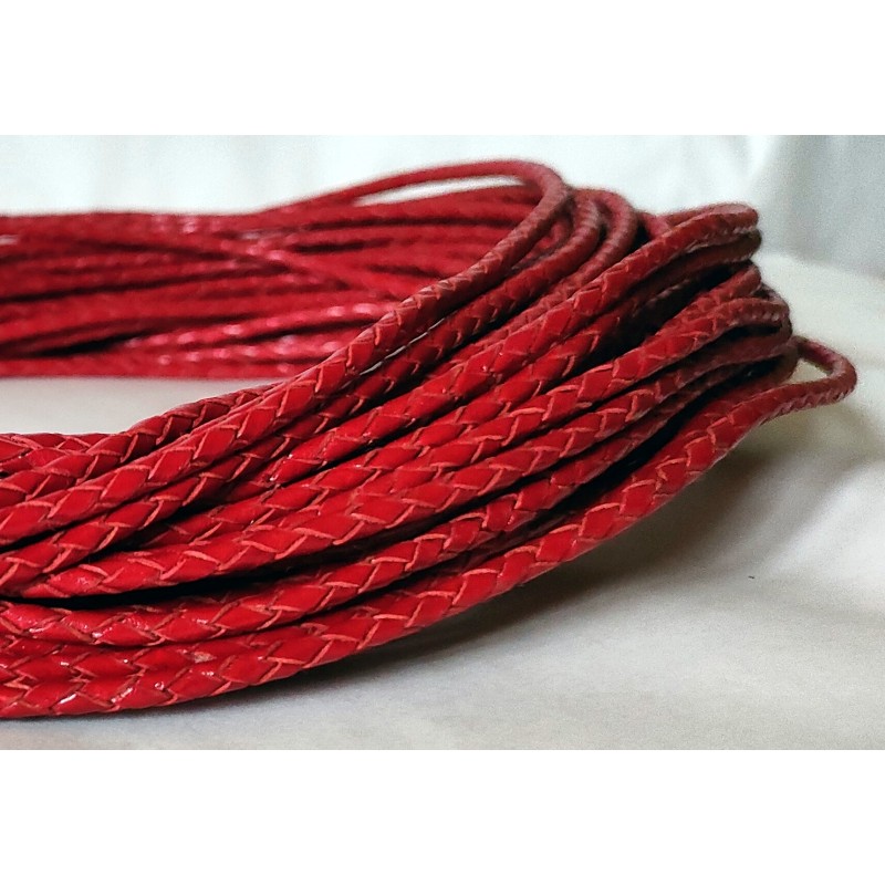 3mm Red Braided Genuine Leather Cord Round