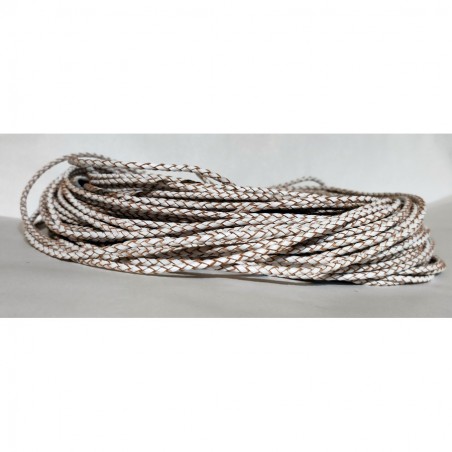 Genuine Round Braided Leather Cord 3mm White