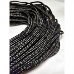4mm Black Braided Herringbone Genuine Leather Cord Square