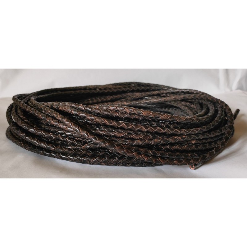 5mm Dark Vintage Braided Genuine Leather Cord Round