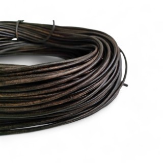 Genuine Leather Cord round 3mm Antique Vintage Dark