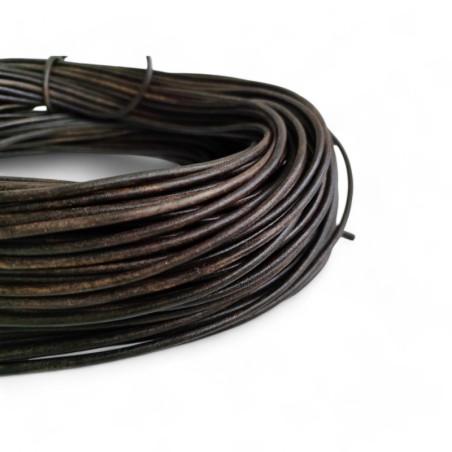 Genuine Leather Cord round 3mm Antique Vintage Dark