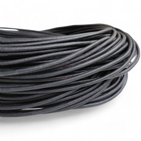 Genuine Leather Cord round 3mm Vintage Black