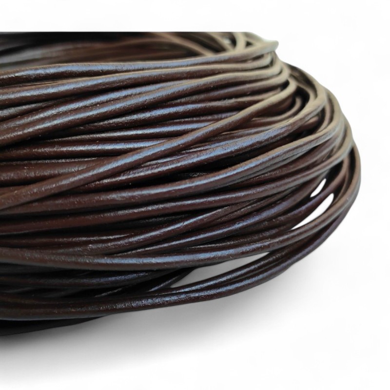 WHOLESALE 3mm 25mtrs Dark Brown Genuine Leather Cord Round