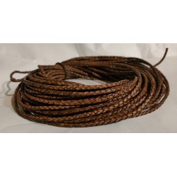 3mm 25mtrs Light Vintage Braided Genuine Leather Cord Round
