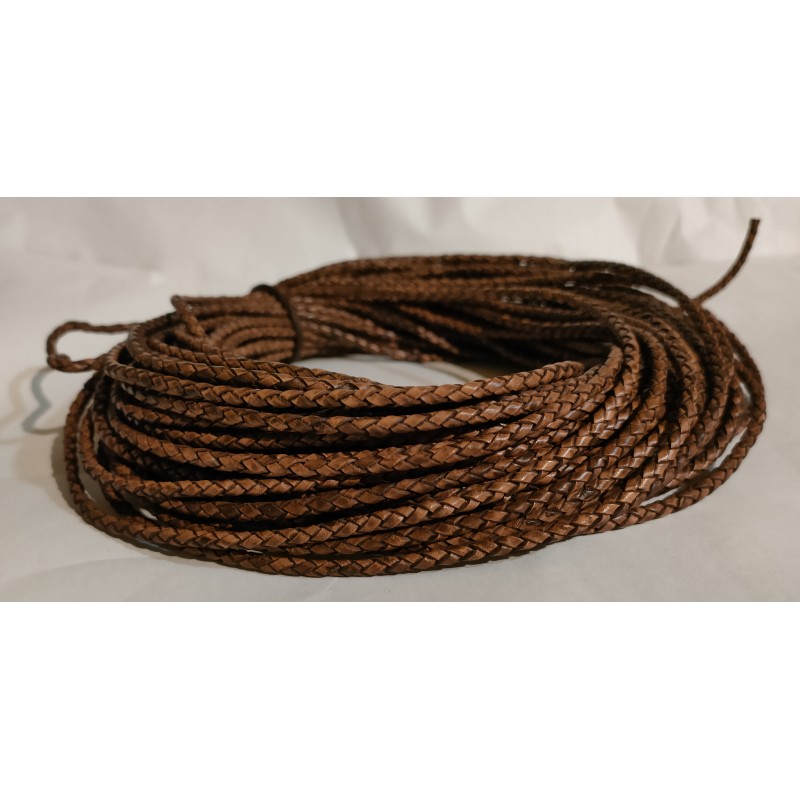 WHOLESALE 3mm 25mtrs Light Vintage Braided Genuine Leather Cord Round