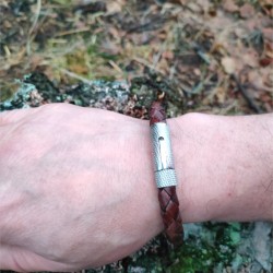 Men's leather bracelet with stainless steel clasp.