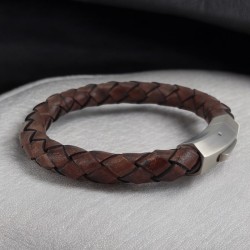 Men's leather bracelet with stainless steel clasp.